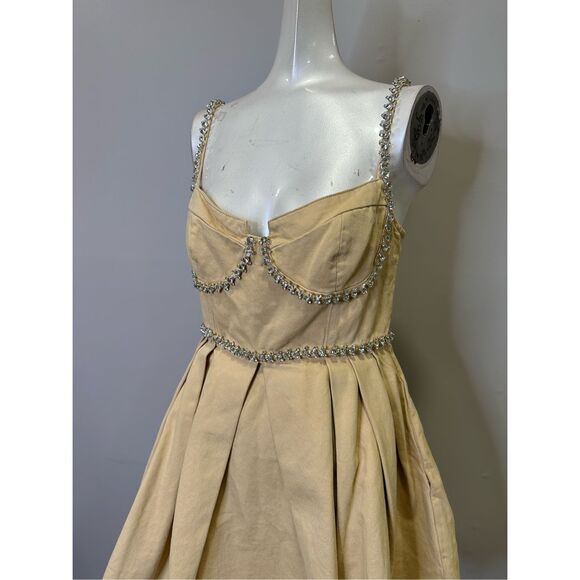 NWT SELF PORTRAIT BEIGE DIAMANTE DENIM MINI DRESS $495 - Picture 10 of 12